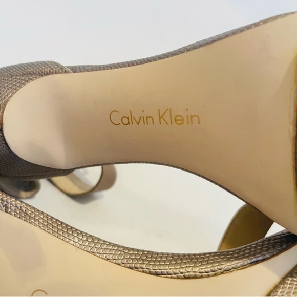 Calvin Klein Champaign Metallic Ankle Strap Leather High Heeled Stilettos - Picture 5 of 6